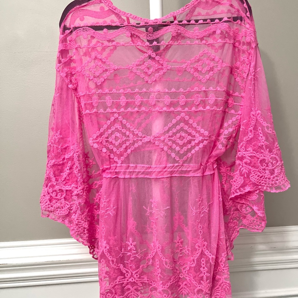 Vince Camuto Hot Pink Boho Embroidered Swim Coverup Vacation Beach Pool - Picture 6 of 15